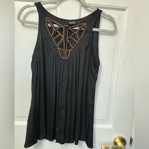 Black Gauze top with Metallic Gold trim